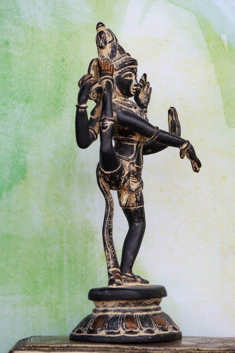 12″ Uruthuva Tandava Shiva (Leg-Up Tandava) | Handcrafted Brass | Stone Finish