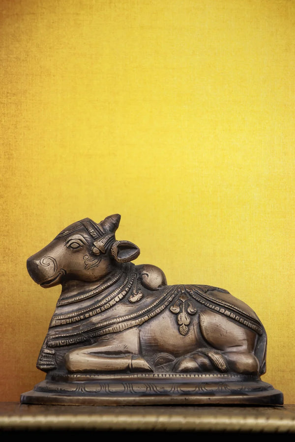 5″ Temple Nandi | Handcrafted Brass | Antique Brown Finish dimensions