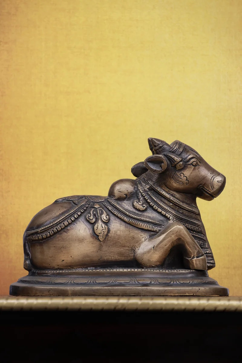 5″ Temple Nandi | Handcrafted Brass | Antique Brown Finish