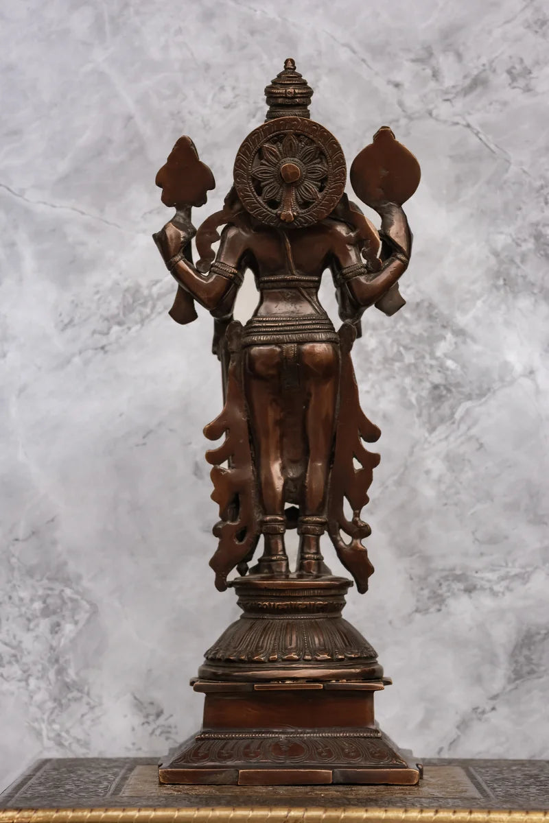 15″ Vishnu Standing | Handcrafted Brass | Antique Brown Finish