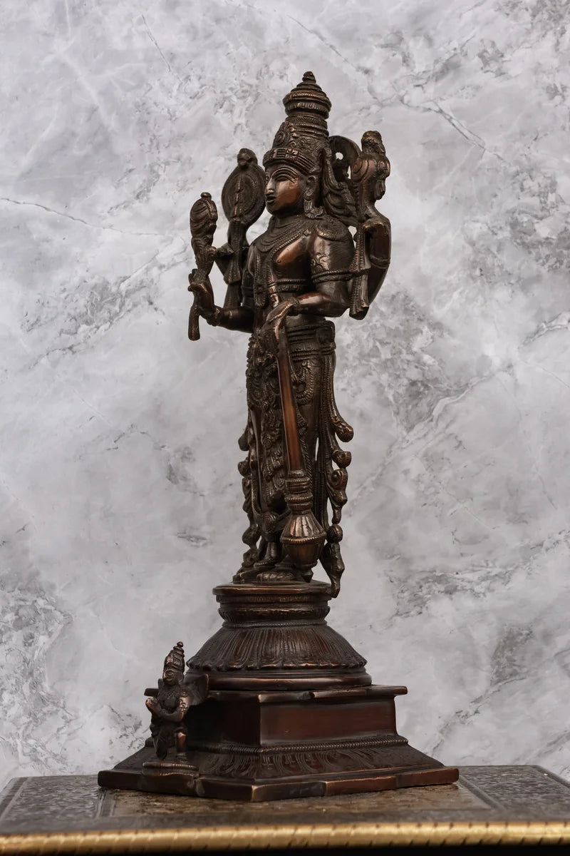 15″ Vishnu Standing | Handcrafted Brass | Antique Brown Finish