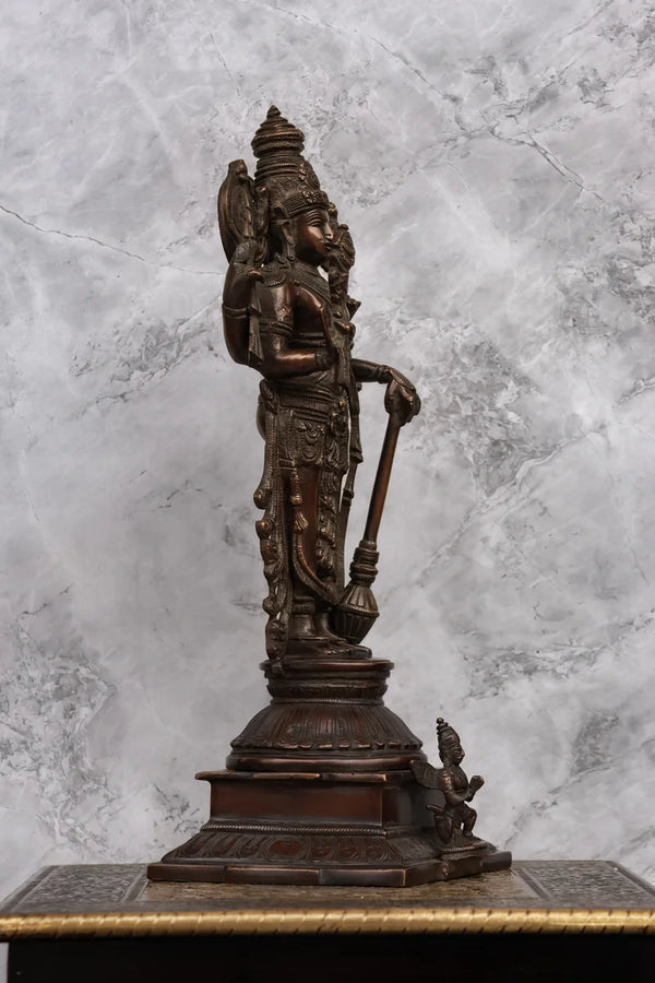15″ Vishnu Standing | Handcrafted Brass | Antique Brown Finish dimensions