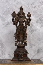 15″ Vishnu Standing | Handcrafted Brass | Antique Brown Finish