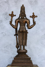 19″ Vishnu Standing | Handcrafted Brass | Brown Finish