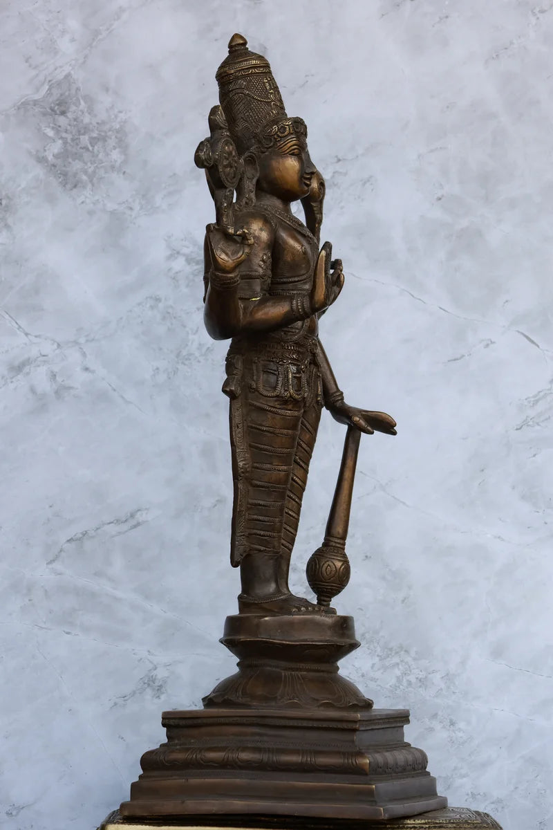 19″ Vishnu Standing | Handcrafted Brass | Brown Finish