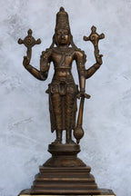 19″ Vishnu Standing | Handcrafted Brass | Brown Finish