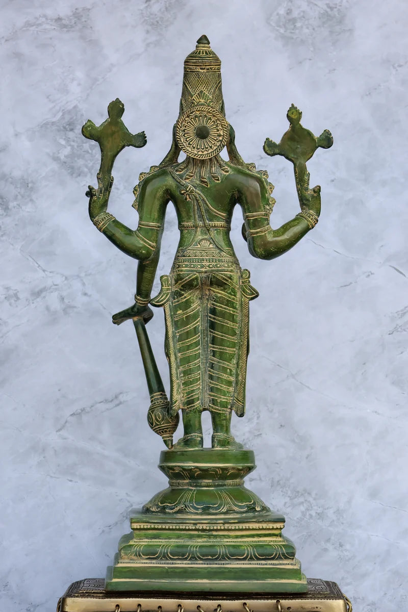 19″ Vishnu Standing | Handcrafted Brass | Green Finish