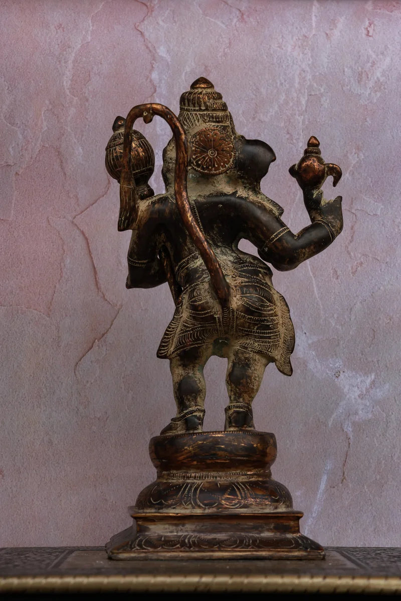 12″ Aadi Antha Prabhu (Half Ganesha - Half Hanuman) | Handcrafted Brass | Antique Brown