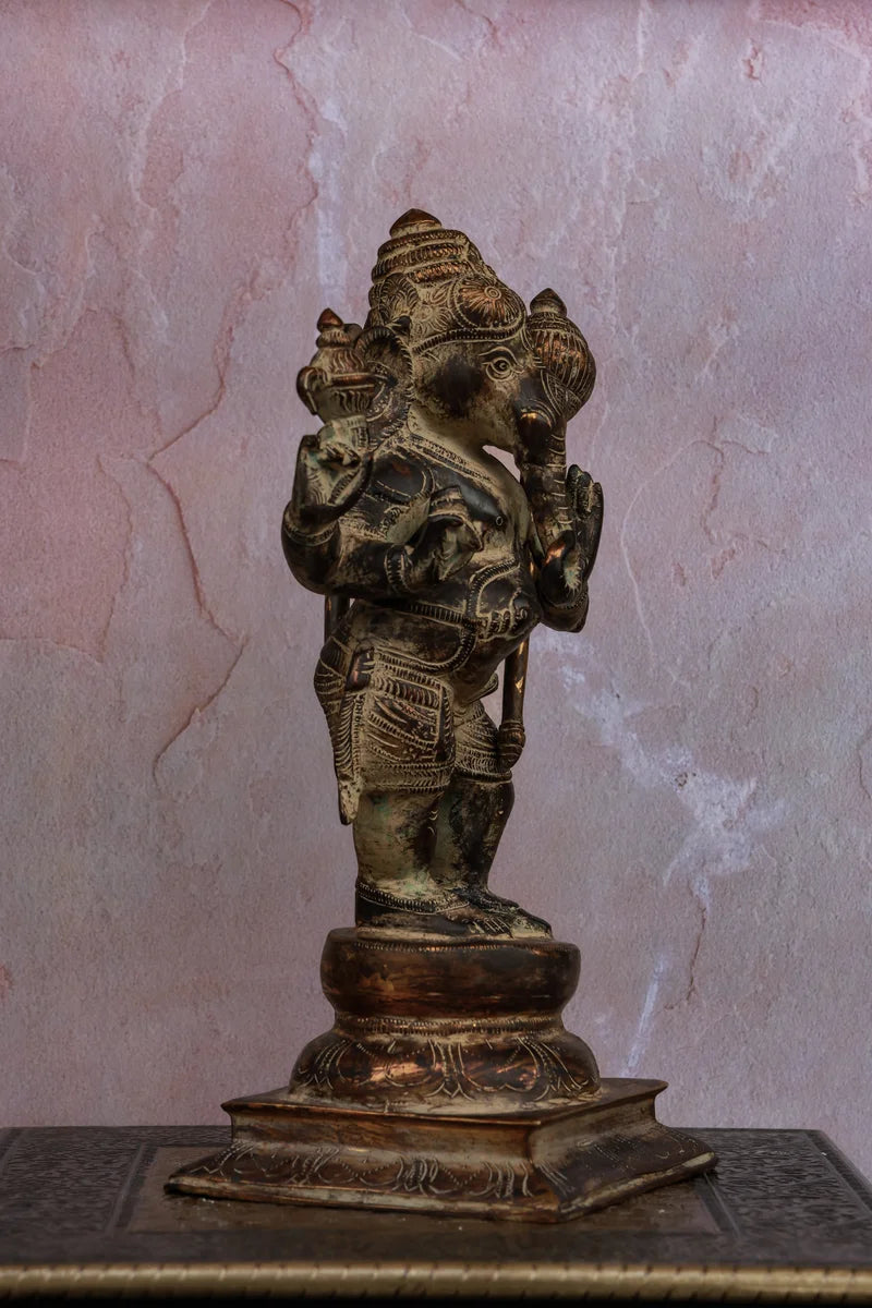 12″ Aadi Antha Prabhu (Half Ganesha - Half Hanuman) | Handcrafted Brass | Antique Brown