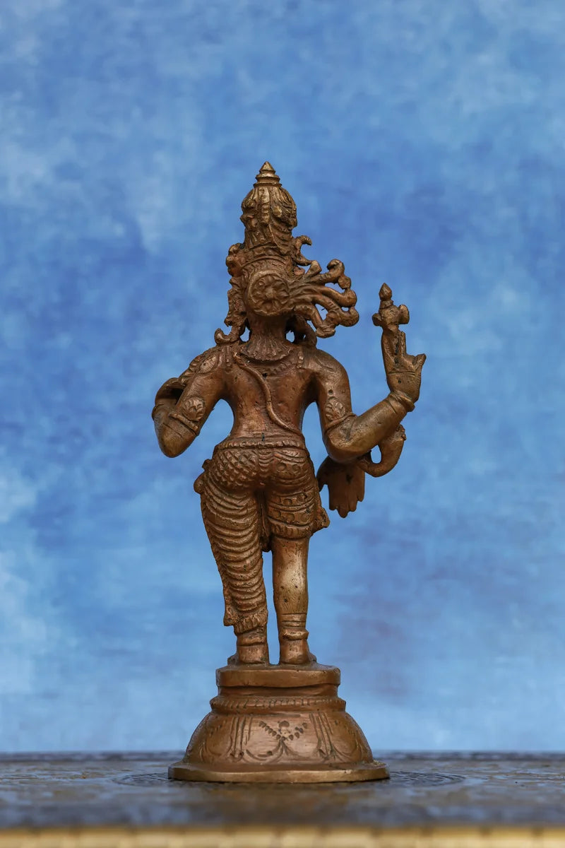 6″ Aarthanareeswarar (Shiva–Parvati) | Handcrafted Panchaloha | Wood Patina