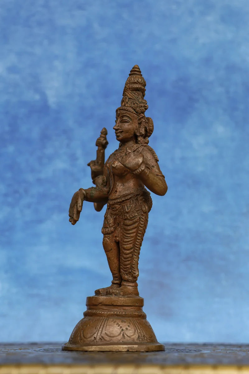 6″ Aarthanareeswarar (Shiva–Parvati) | Handcrafted Panchaloha | Wood Patina