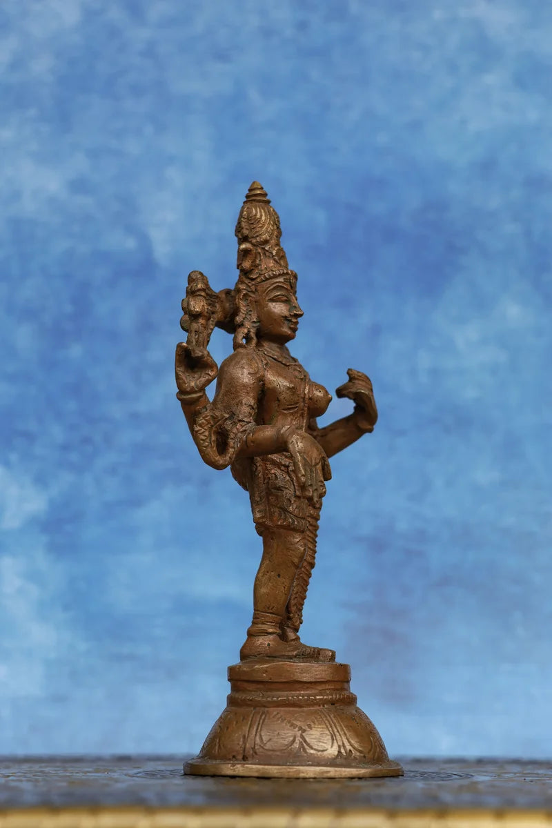 6″ Aarthanareeswarar (Shiva–Parvati) | Handcrafted Panchaloha | Wood Patina