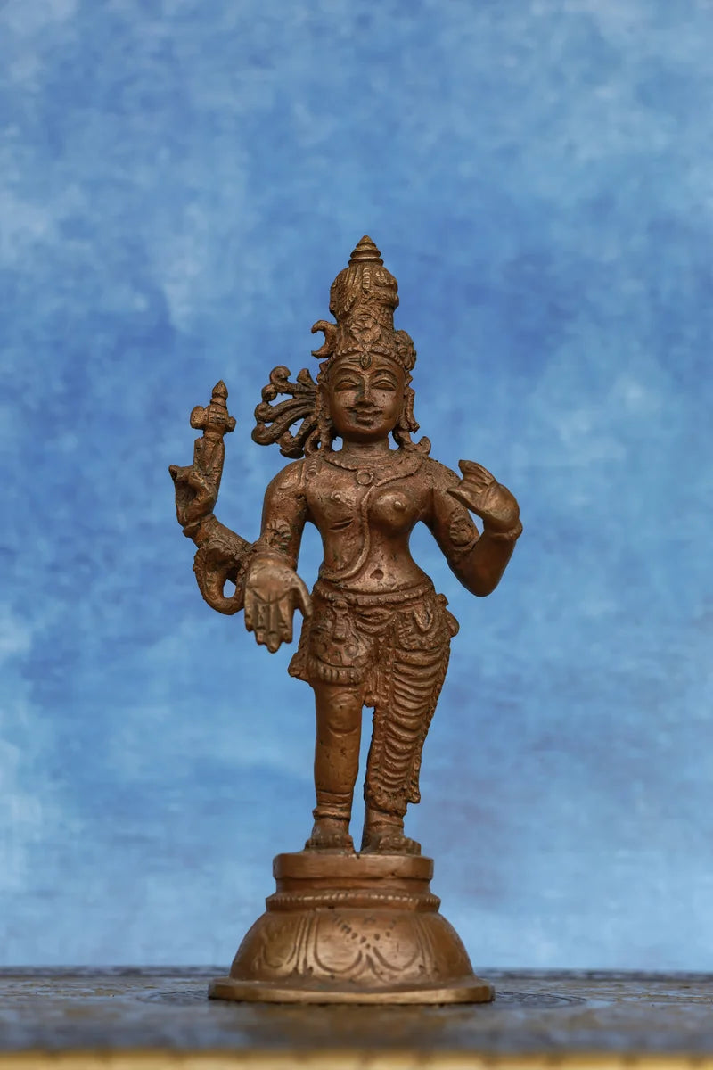 6″ Aarthanareeswarar (Shiva–Parvati) | Handcrafted Panchaloha | Wood Patina