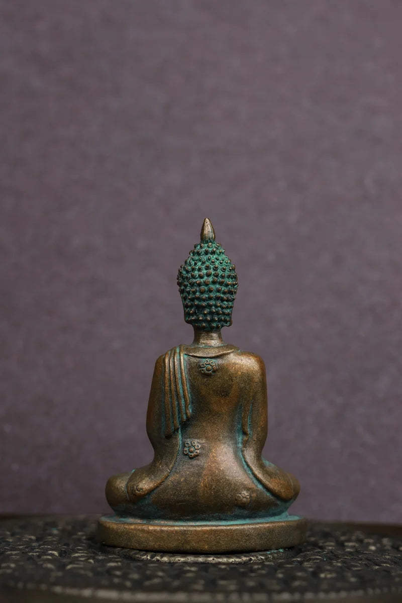 3″ Buddha in Namaskara Mudra | Handcrafted Panchaloha | Green Patina Finish
