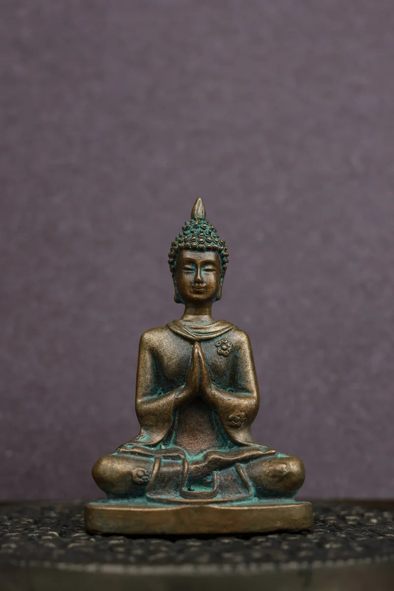 3″ Buddha in Namaskara Mudra | Handcrafted Panchaloha | Green Patina Finish