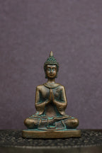3″ Buddha in Namaskara Mudra | Handcrafted Panchaloha | Green Patina Finish