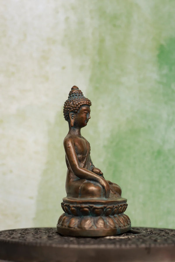 3″ Meditating Buddha | Handcrafted Panchaloha | Green Patina Finish dimensions