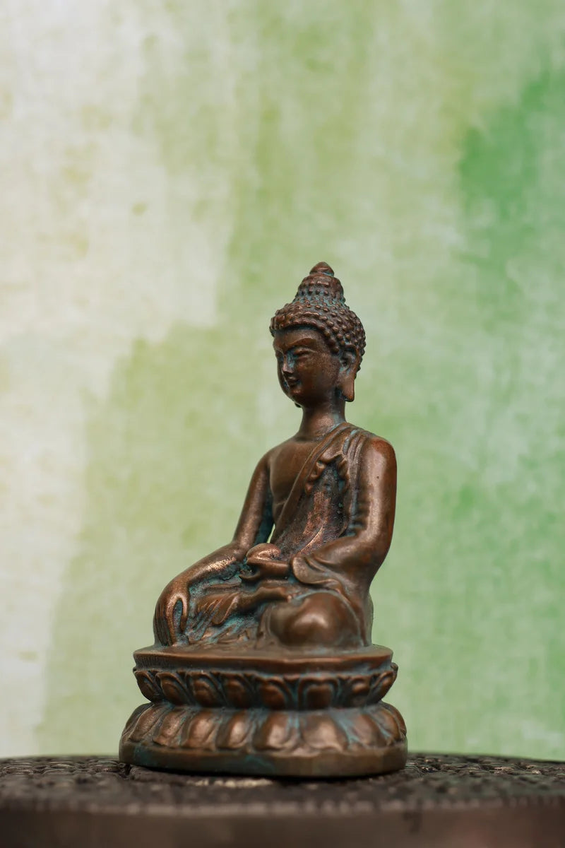 3″ Meditating Buddha | Handcrafted Panchaloha | Green Patina Finish