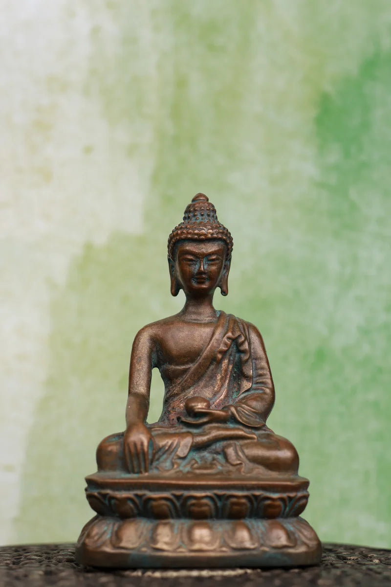 3″ Meditating Buddha | Handcrafted Panchaloha | Green Patina Finish
