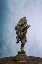 4″ Dancing Ganesha | Handcrafted Panchaloha | Green Patina Finish