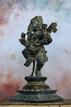 9″ Dancing Ganesha | Handcrafted Brass | Gray Stone Finish