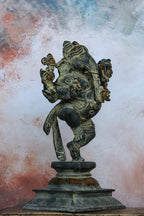 9″ Dancing Ganesha | Handcrafted Brass | Gray Stone Finish