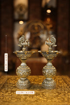 8.5″ Annam 5 Face Kuttuvillaku Pair | Super Fine Brass | Polished Finish — size and dimensions