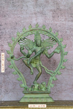 14″ Nataraja Tandav | Handcrafted Brass | Green Stone Finish — size and dimensions