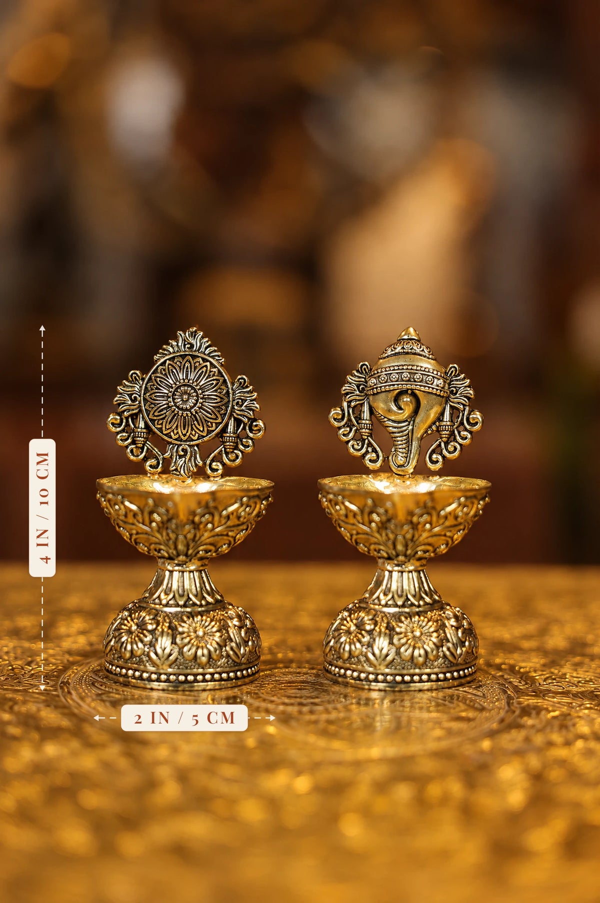 4″ Sangu Chakaram Lamp | Super Fine Brass | Polished Finish — size and dimensions