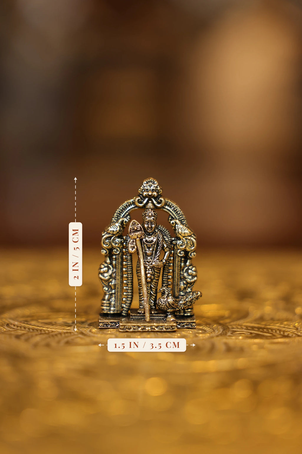2″ Murugan Arch with Peacock | Super Fine Brass | Polished Finish — size and dimensions