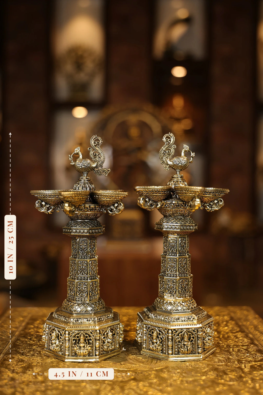 10″ Aasthalakshmi SPL Annam Kuttuvillaku Pair | Super Fine Brass | Polished Finish — size and dimensions