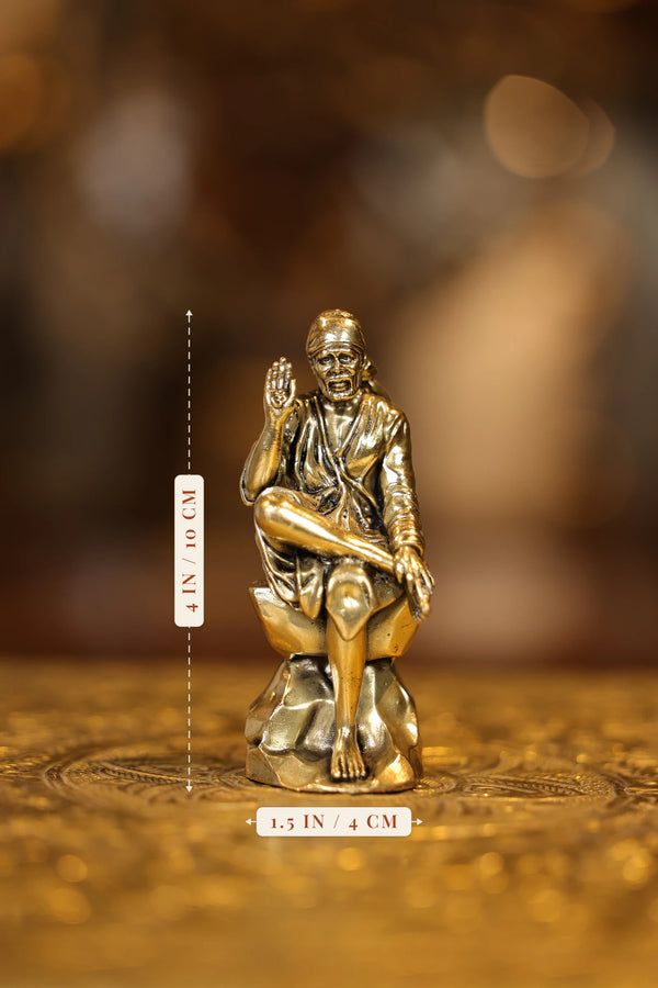 4″ Sitting Saibaba | Super Fine Brass | Polished Finish dimensions