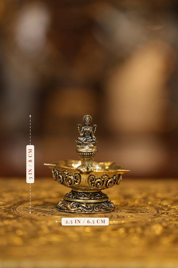 3″ Lakshmi Lamp 5 face | Super Fine Brass | Polished Finish dimensions