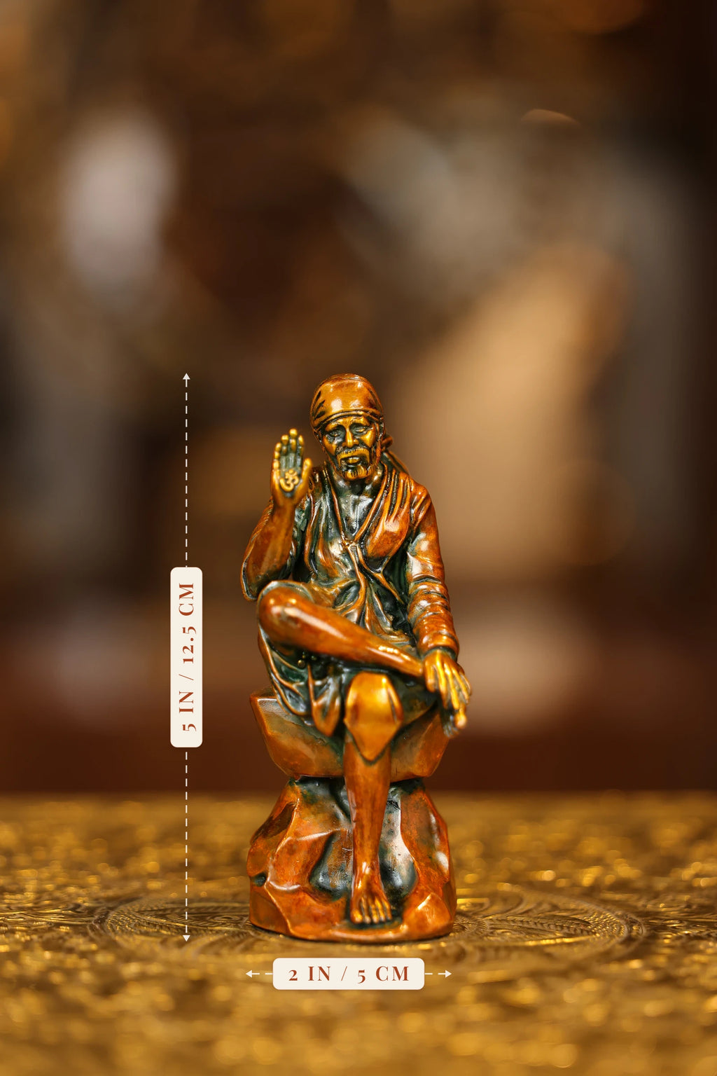 5″ Sai Baba | Super Fine Brass | Double Chola Finish — size and dimensions