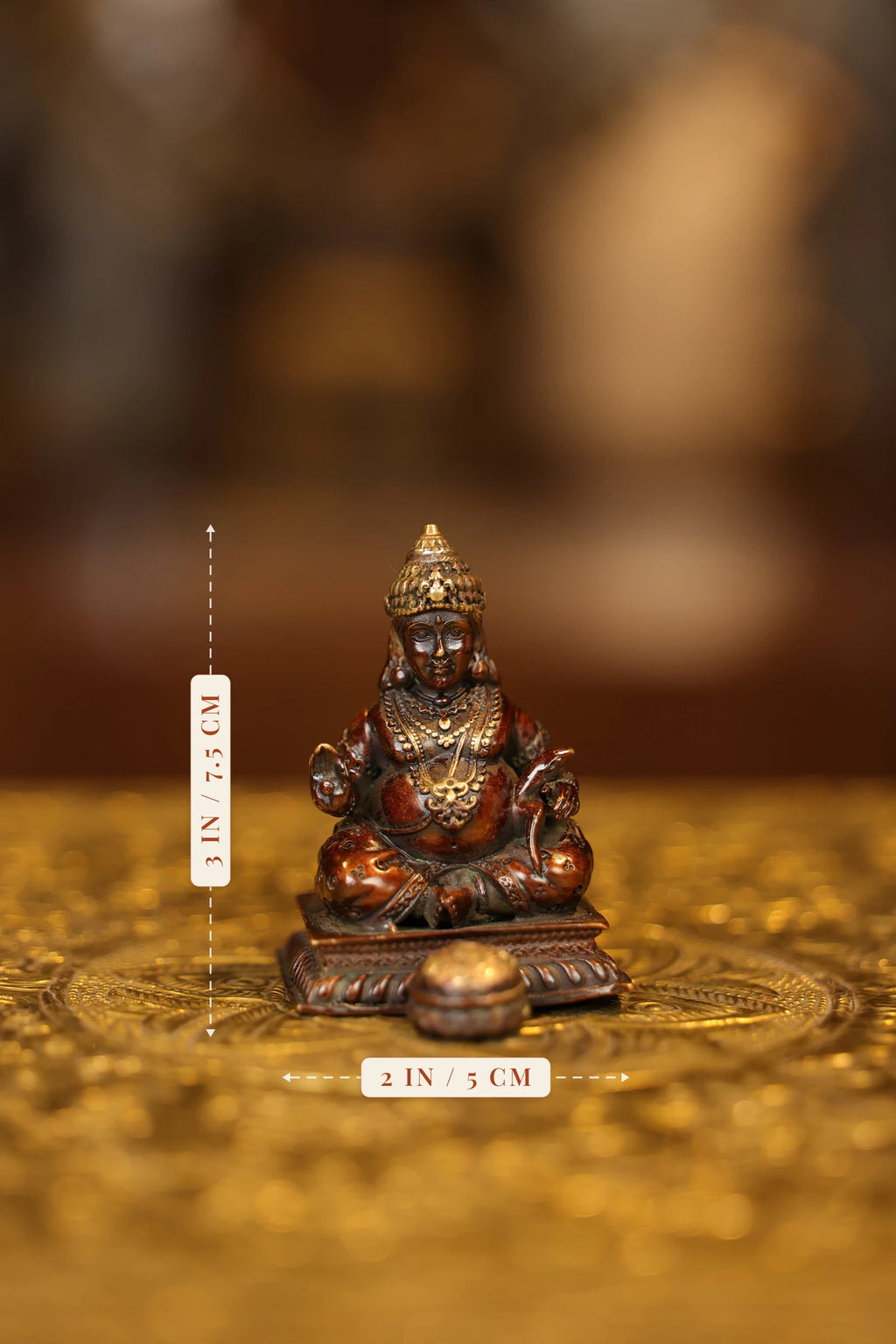 3″ Kubera | Super Fine Brass | Brown Gold Finish — size and dimensions