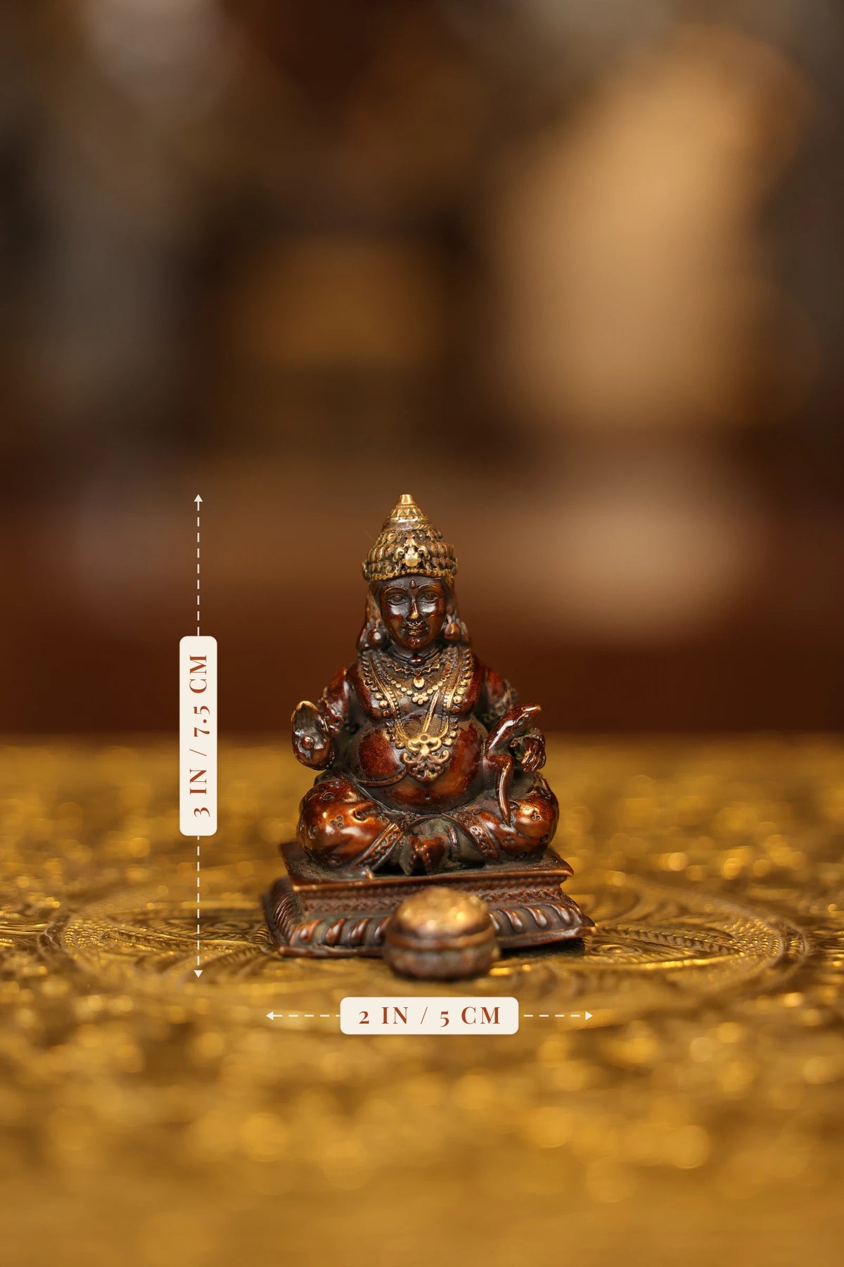 3″ Kubera | Super Fine Brass | Brown Gold Finish — size and dimensions