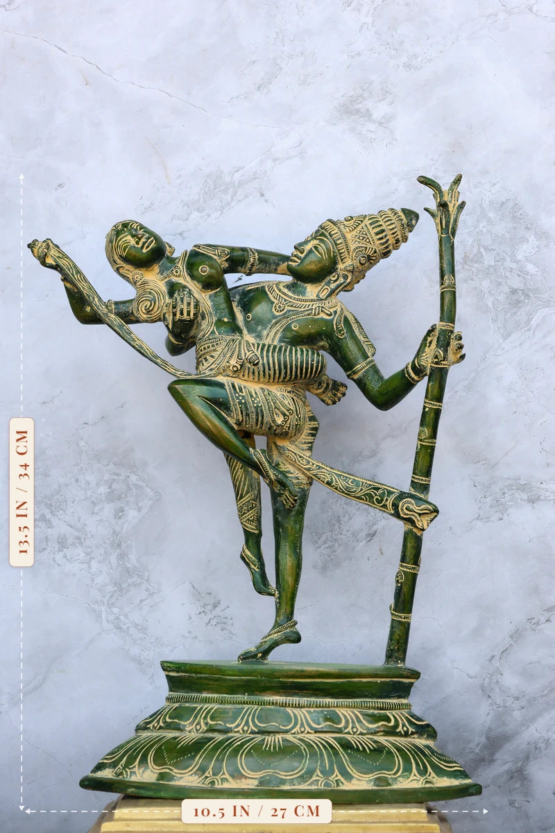 13.5″ Rathi Manmathan (Kamadeva) | Handcrafted Brass | Green Stone Finish — size and dimensions