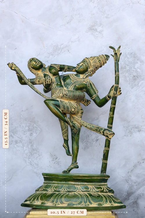13.5″ Rathi Manmathan (Kamadeva) | Handcrafted Brass | Green Stone Finish — size and dimensions