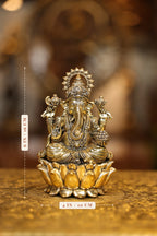 6″ Ganesha on Lotus | Super Fine Brass | Polished Finish — size and dimensions