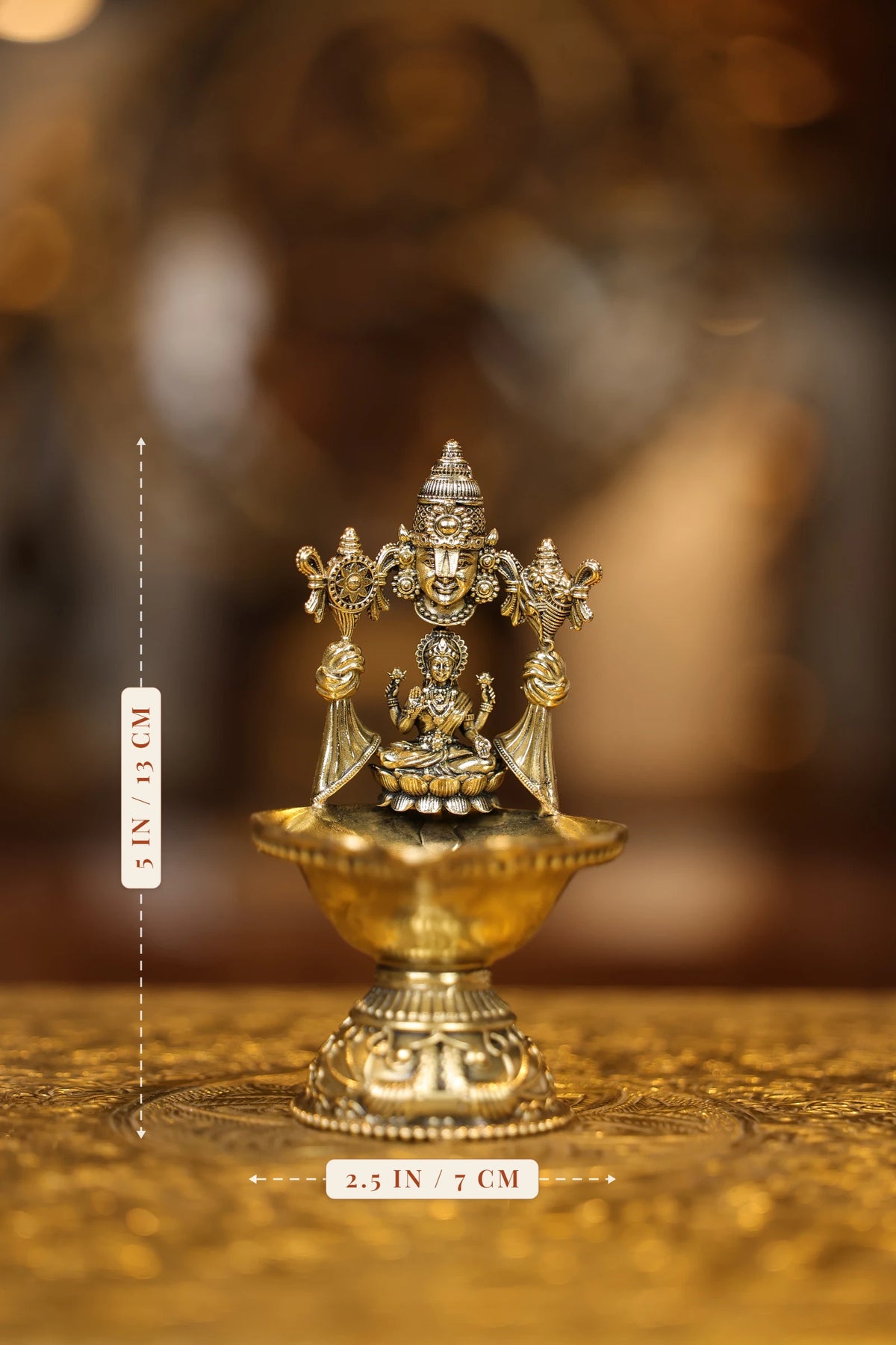 5″ Lakshmi Balaji Round Base Lamp | Super Fine Brass | Polished Finish — size and dimensions