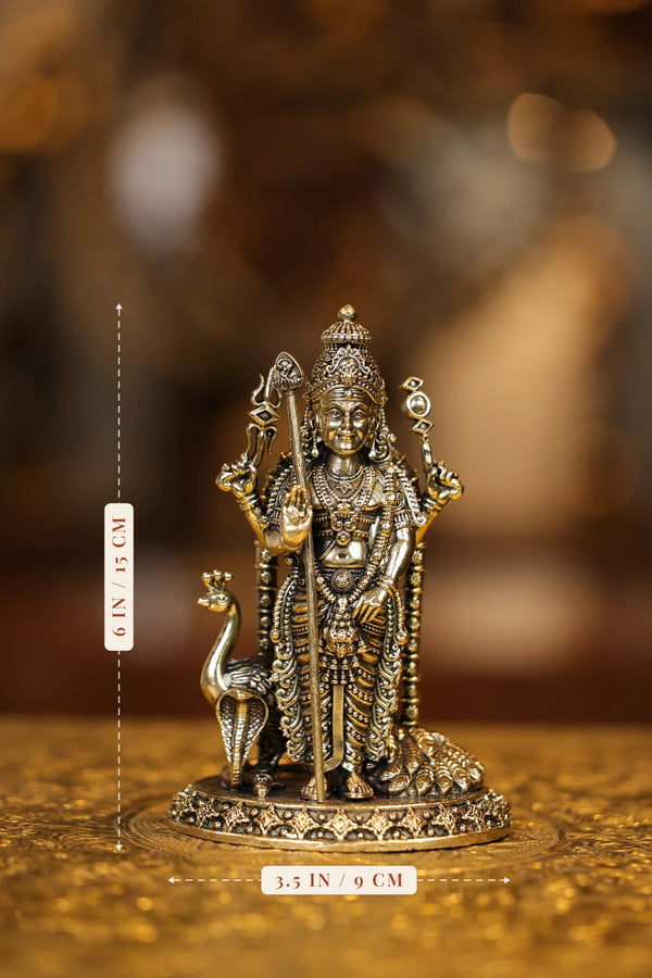 6″ Murugan with Peacock | Super Fine Brass | Polished Finish dimensions