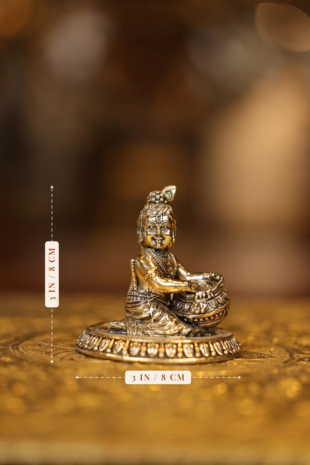 3″ Sitting Butter Krishana | Super Fine Brass | Polished Finish — size and dimensions