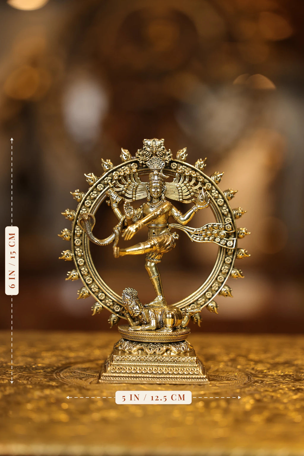 6″ Nataraja Cosmic Dancer | Super Fine Brass | Polished Finish — size and dimensions