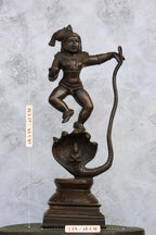 18.5″ Kalinga Krishna (Krishna on Snake) | Handcrafted Brass | Antique Brown Finish — size and dimensions