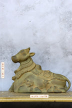7″ Nandhi Sitting | Handcrafted Brass | Green Stone Finish — size and dimensions
