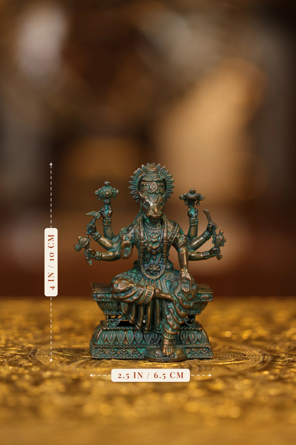 4″ Varahi Amman | Super Fine Brass | Antique Green Finish — size and dimensions