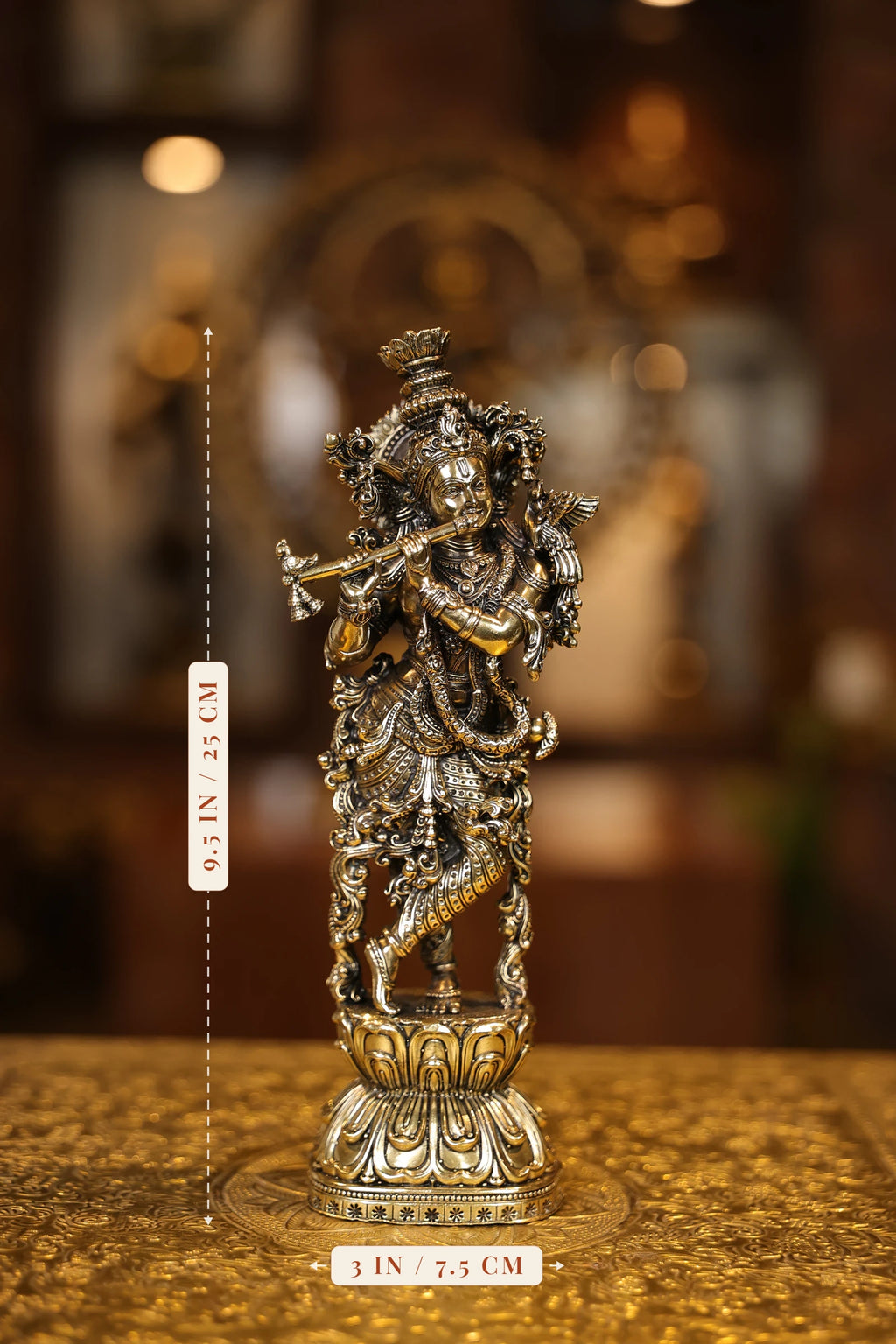 9″ Standing Krishna with Flute | Super Fine Brass | Polished Finish — size and dimensions