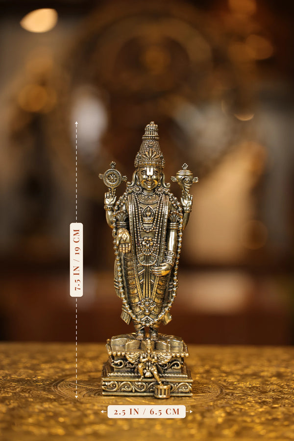 7″ Tirupathi Balaji with Garudan Square Base | Super Fine Brass | Polished Finish dimensions