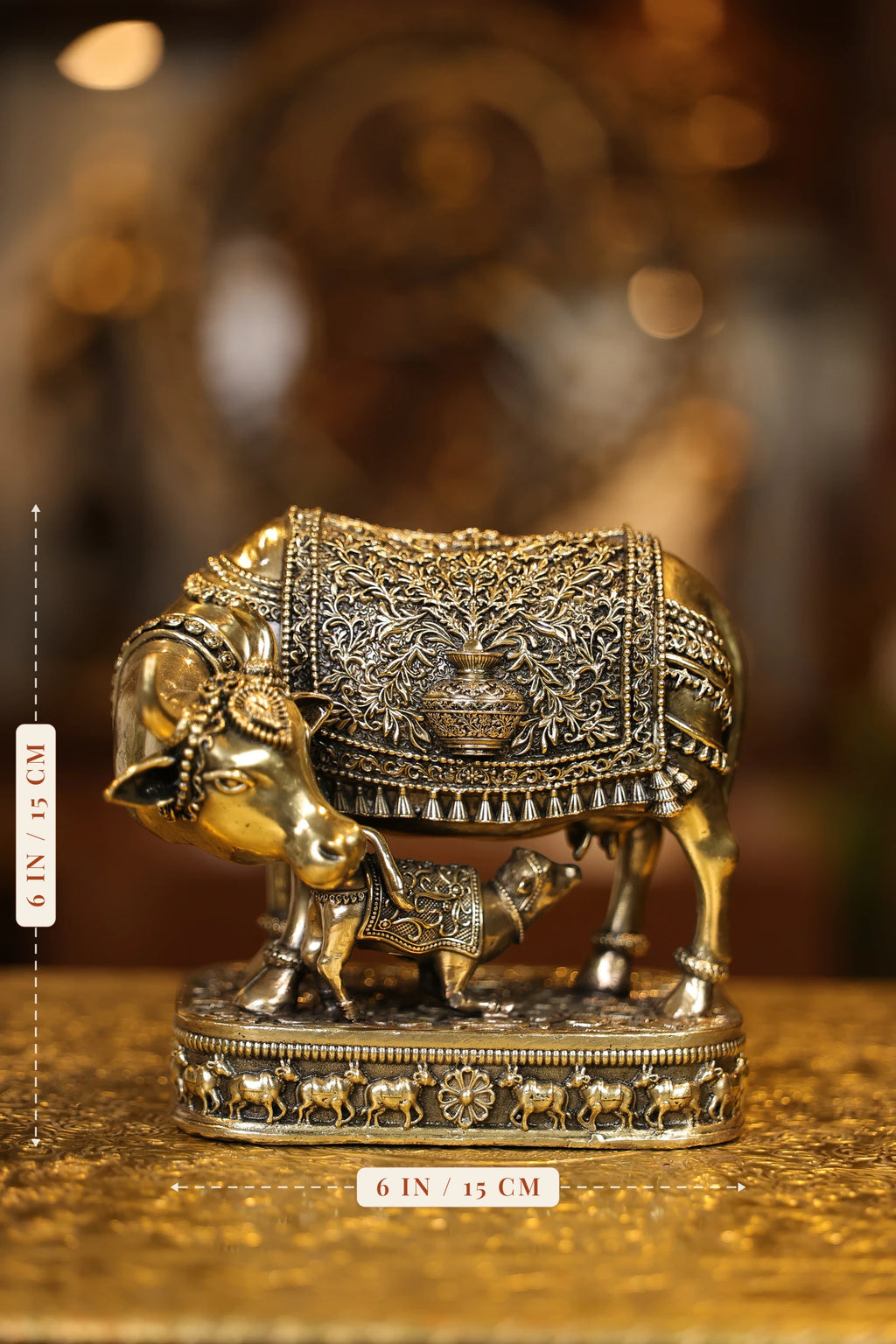 6″ Cow with Calf | Super Fine Brass | Polished Finish — size and dimensions