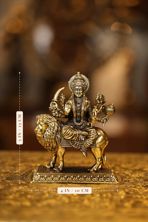 5″ Maa Durga on Lion with Base | Super Fine Brass | Polished Finish dimensions